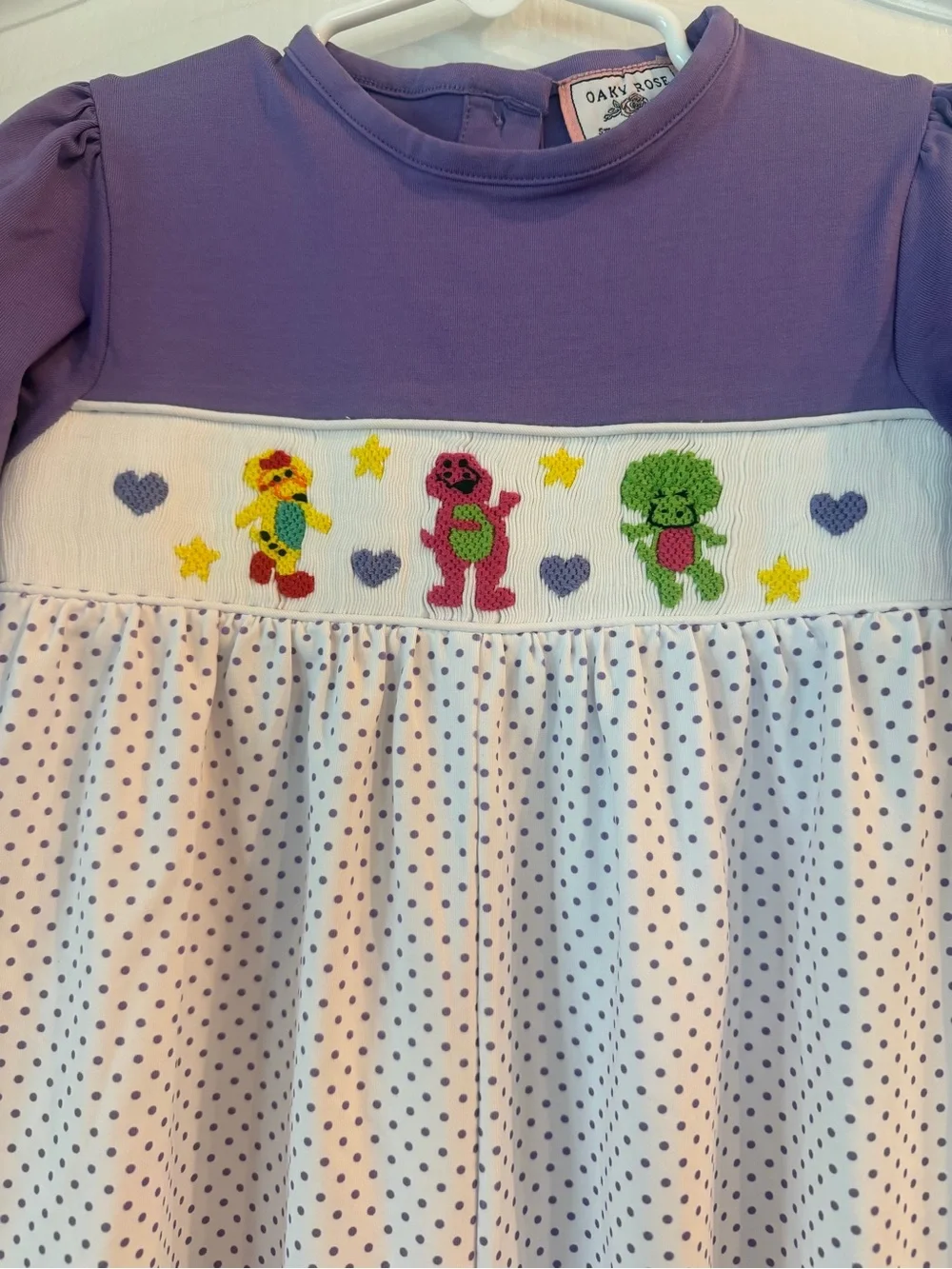 Barney Smocked Long Sleeve Romper